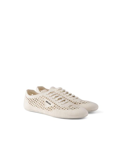 Prada White Collapse Crochet Laced Sneakers