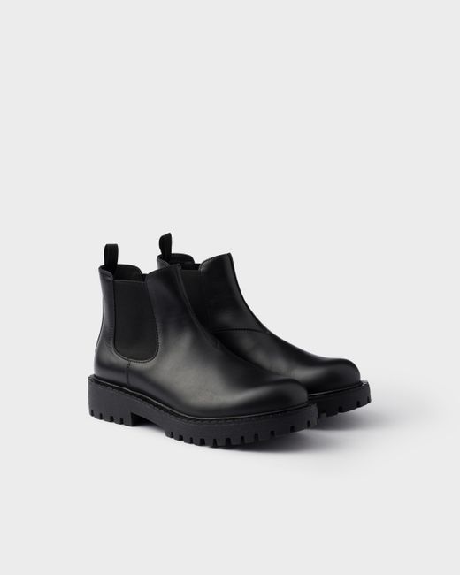 Prada Black Leather Chelsea Boots, Size 5 for men