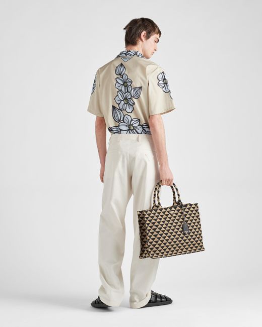 Camicia Maniche Corte In Cotone Stampata di Prada in White da Uomo