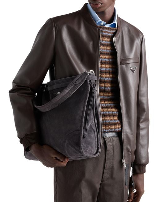 Prada Brown Reversible Nappa Leather Bomber Jacket for men