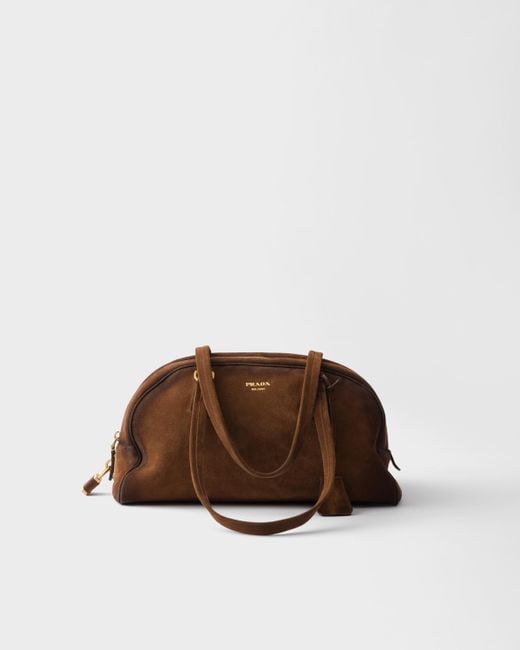Prada Brown Bowling Medium Suede Bag