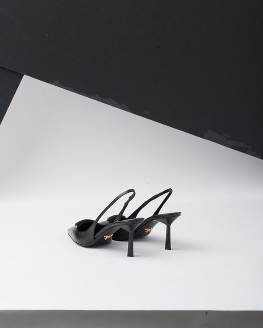 Prada Black Saffiano Patent Leather Slingback Pumps