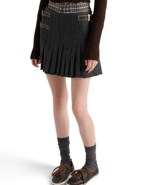 Prada Black Wool Pleated Mini Skirt