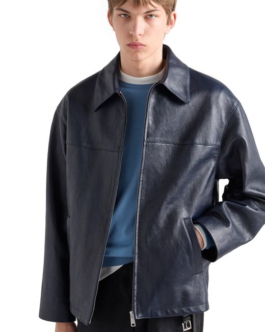 Prada Blue Nappa Leather Jacket for men