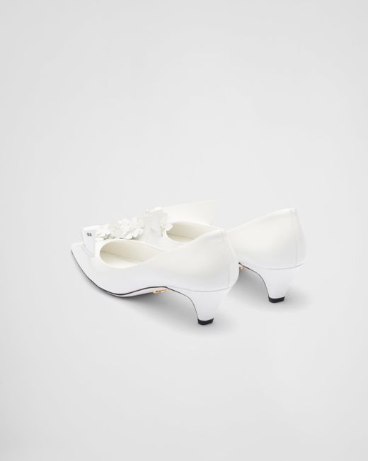 Prada White 45mm Floral-appliqué Leather Pumps