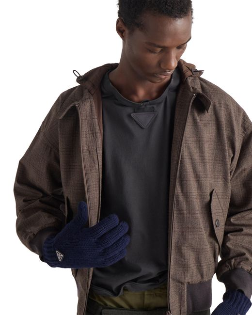 Prada Blue Wool And Cashmere Gloves for men