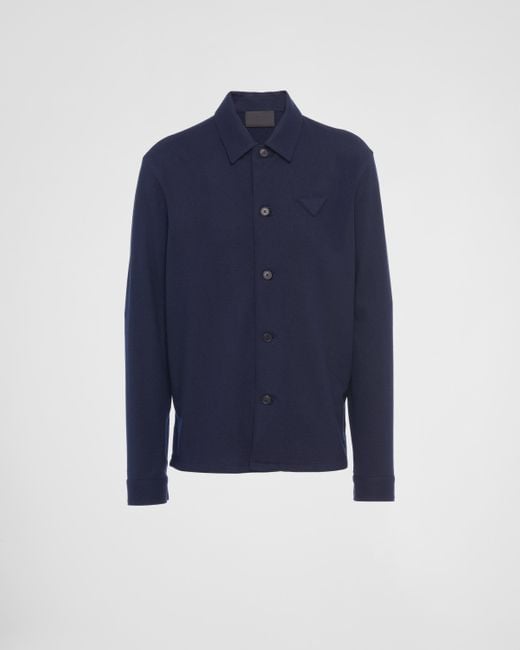 Prada Blue Wool Blend Shirt for men