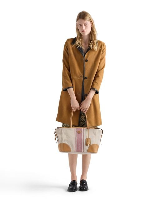 Prada Pink Large Canvas And Leather Tote Bag