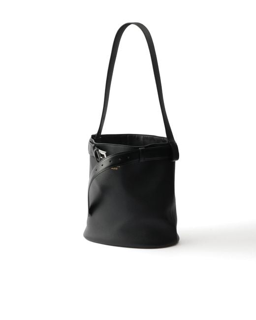 Prada Black Buckle Leather Bucket Bag With Belt