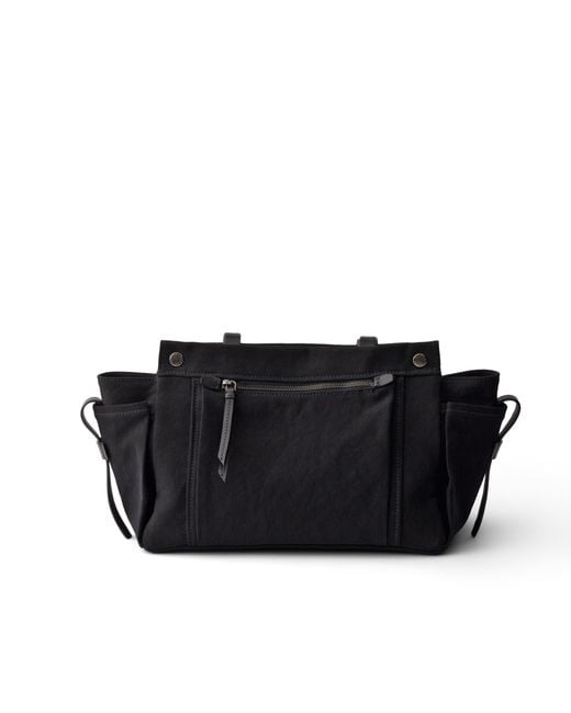 Prada Black Route Large Canvas And Leather Tote Bag