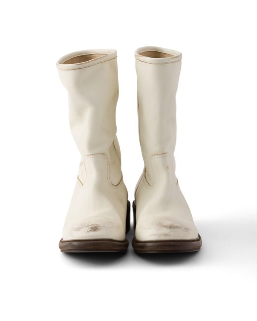 Prada White Vintage-Effect Leather Boots