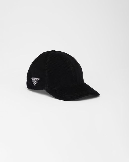 Prada Black Corduroy Baseball Cap for men