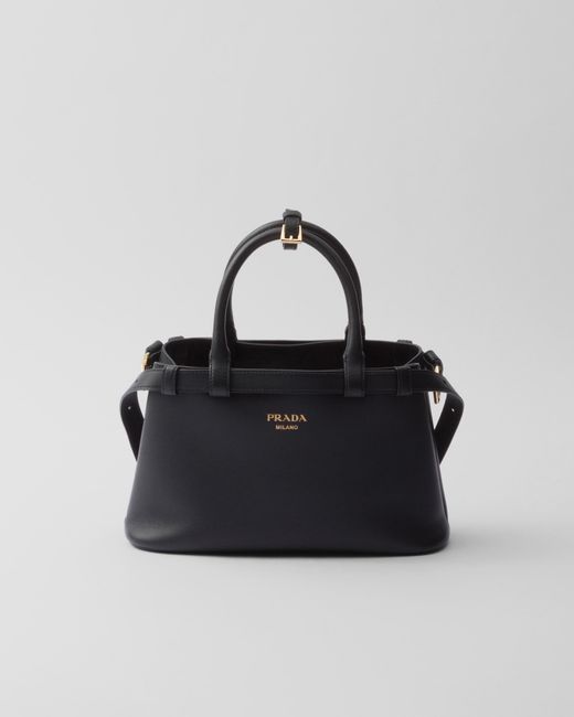 Prada Black Kleine Buckle Handtasche Aus Leder Mit Doppeltem Gürtel