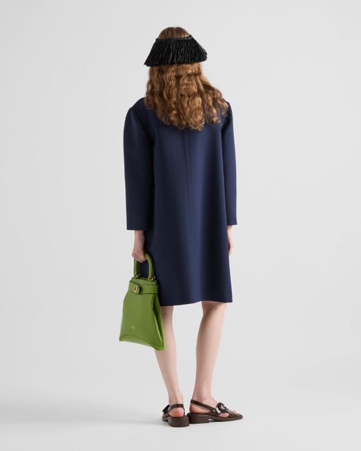 Prada Blue Double-Breasted Technical Tricotine Coat