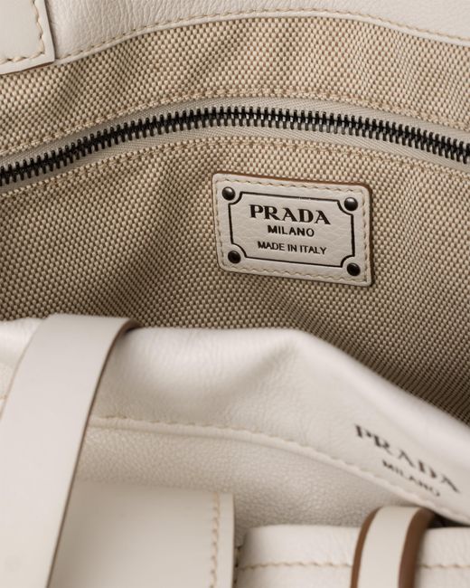 Prada Metallic Route Large Leather Tote Bag, Chalk
