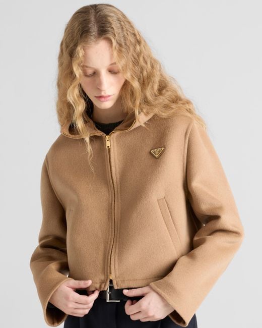 Prada Lightweight Cashgora Blouson Jacket in Natural | Lyst