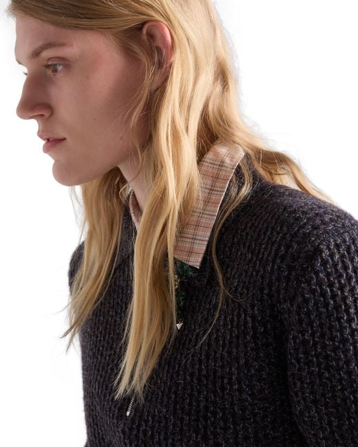Prada Blue Short-Sleeved Wool And Mouliné Cashmere Polo Sweater, Dark/Slate