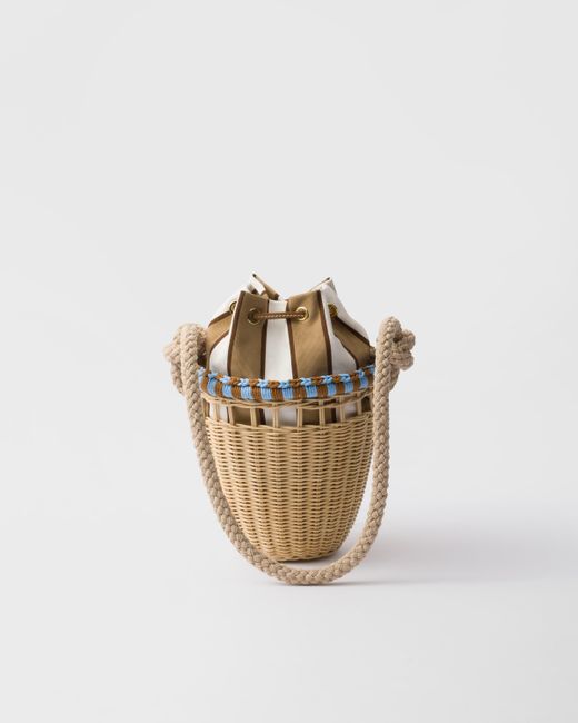 Prada Metallic Wicker Mini Bucket Bag