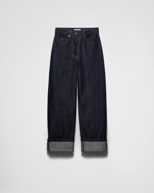 Prada Wide, Selvedge Denim Jeans in Blue | Lyst