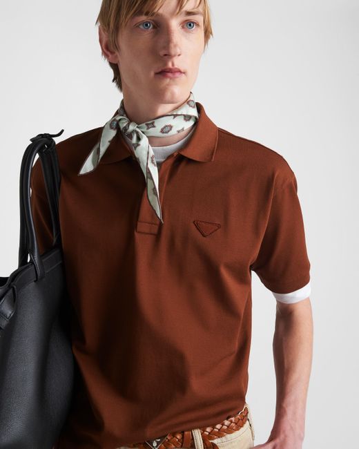 Prada Brown Cotton Polo Shirt for men
