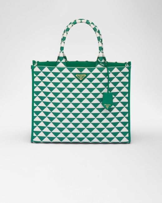 Prada Green Large Symbole Embroidered Fabric Handbag