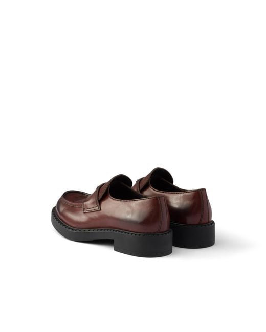 Prada Brown Chocolate Aged Leather Loafers, Size 5 for men