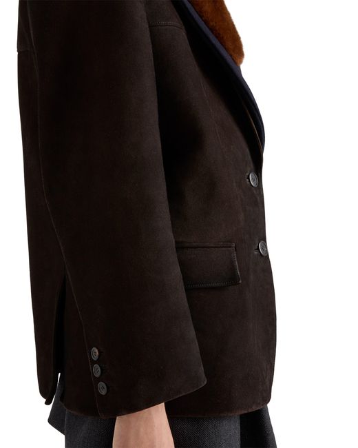 Prada Black Shearling-Trimmed Suede Caban Jacket