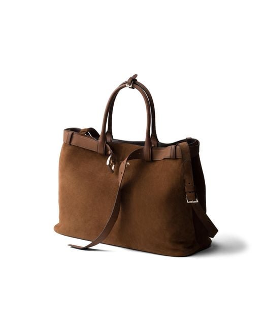Bolso Buckle De Ante Con Cinturón, Hombre Prada de hombre de color Brown