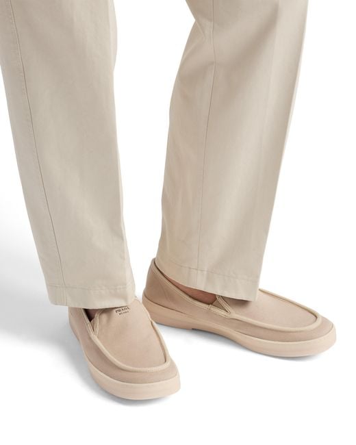 Prada White Fabric Loafers, Size 6 for men