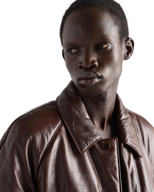 Prada Brown Padded Nappa Leather Coat for men
