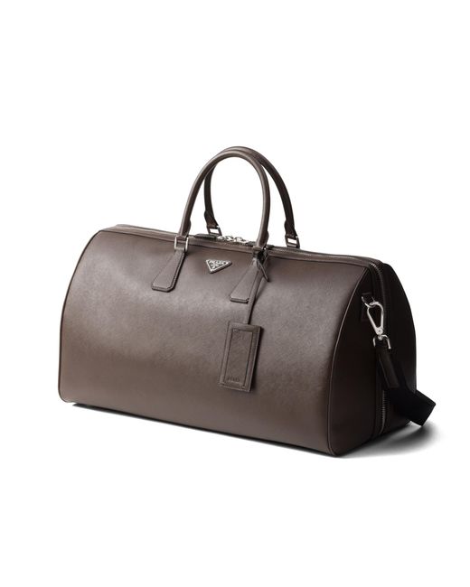 Bolsa De Lona En Piel Saffiano Prada de color Brown