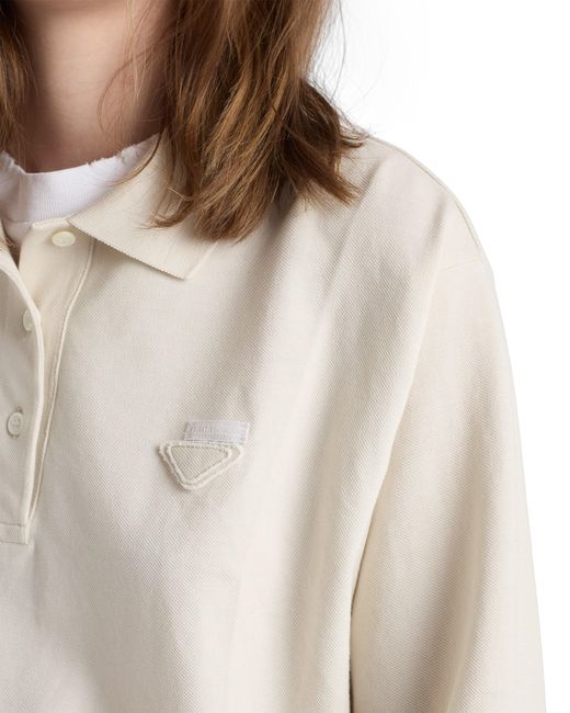 Prada White Long-Sleeved Piqué And Jersey Polo Shirt, Chalk