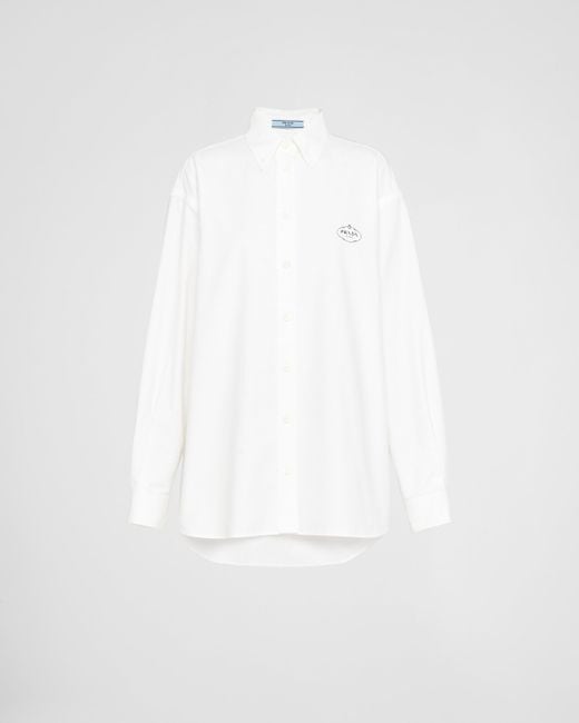 Prada White Embroidered Oxford Cotton Shirt