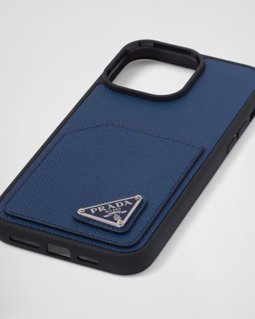Prada Iphone-14-Pro-Max-Hülle Aus Saffiano-Leder in Blue für Herren