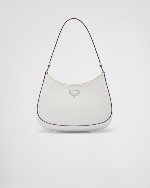 Prada White Cleo Brushed Leather Shoulder Bag