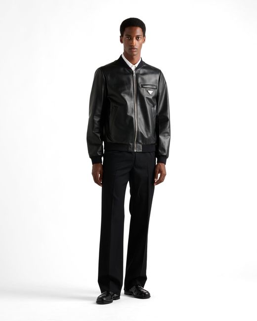 Prada Black Reversible Nappa Leather Bomber Jacket for men