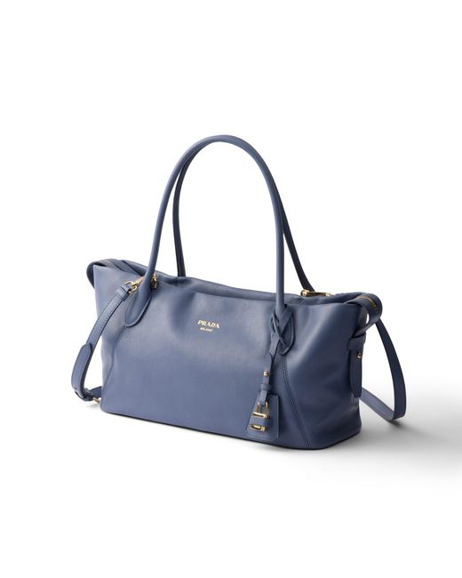 Prada Blue Ouvert Large Leather Tote Bag
