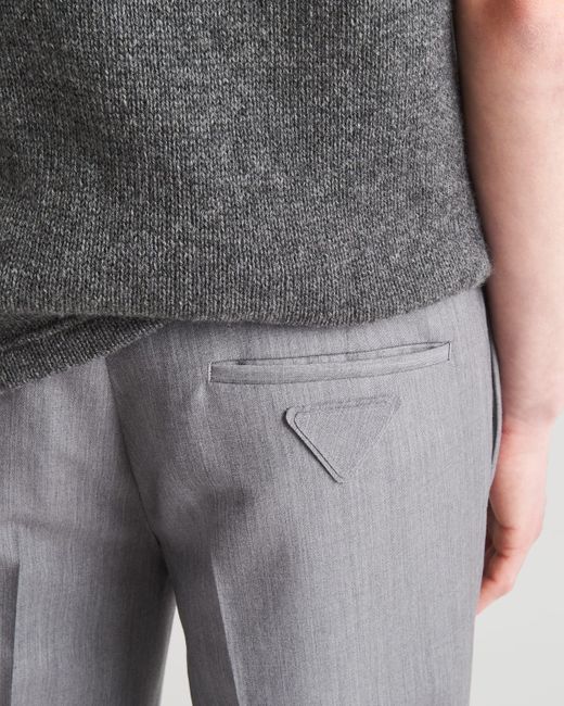 Prada Gray Triangle-Logo Mohair-Wool Trousers for men