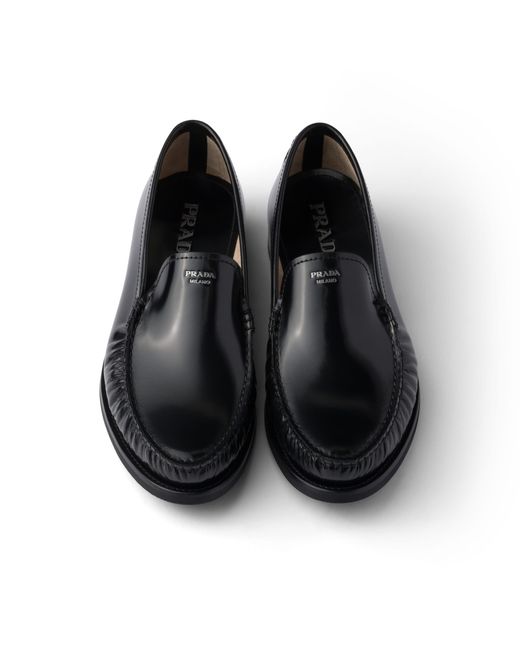 Prada Black Brushed Leather Loafers, Size 5,5 for men