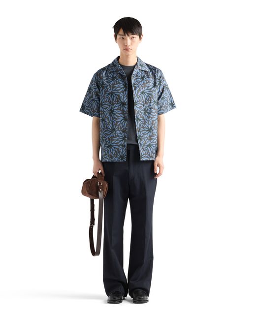 Prada Blue Printed Cotton Bowling Shirt for men