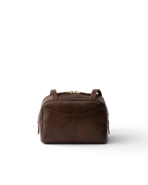 Prada Brown Carry Antiqued Leather Top-Handle Mini-Bag