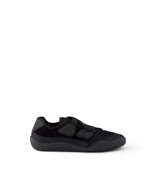 Prada Black Speedrock Leather And Mesh Fabric Sneakers, Size 5 for men