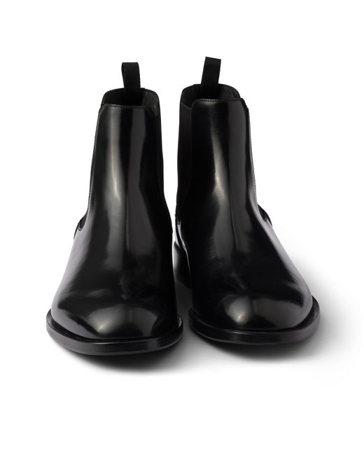 Prada Black Brushed Leather Chelsea Boots, Size 5,5 for men