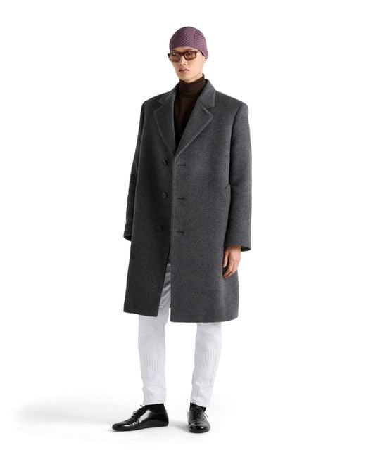 Prada Gray Single-Breasted Wool Coat for men
