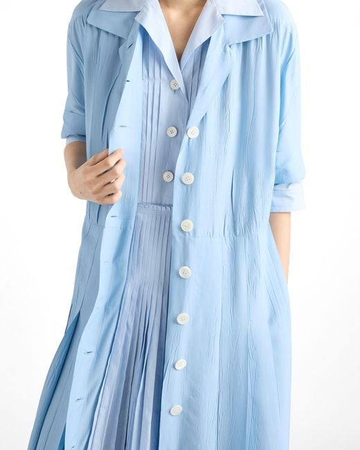 Prada Blue Pongé And Poplin Shirtdress, Sky