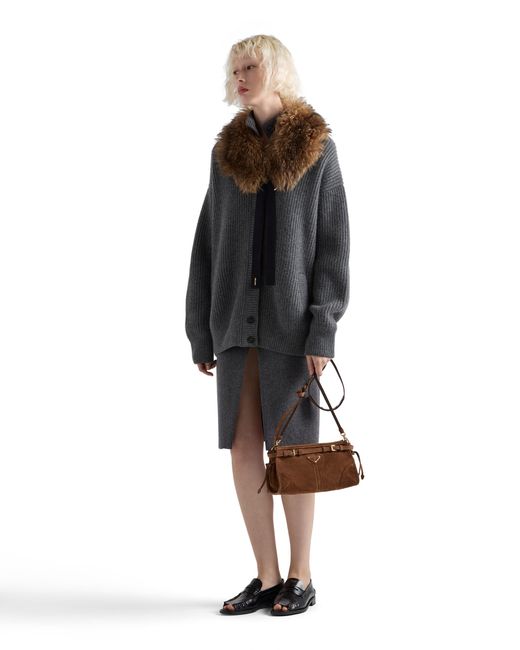 Prada Brown Bonnie Small Suede Shoulder Bag