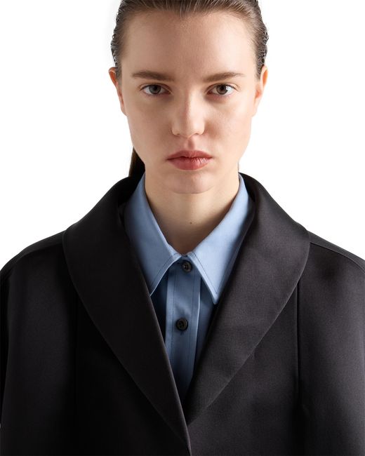 Prada Black Single-Breasted Double Satin Coat
