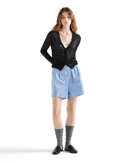 Prada White Striped Poplin Bra
