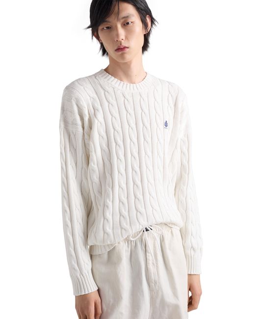 Prada White Cotton Crew-Neck Sweater for men