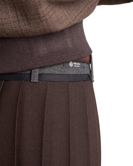 Prada Black Pleated Rush Stitch Midi Skirt